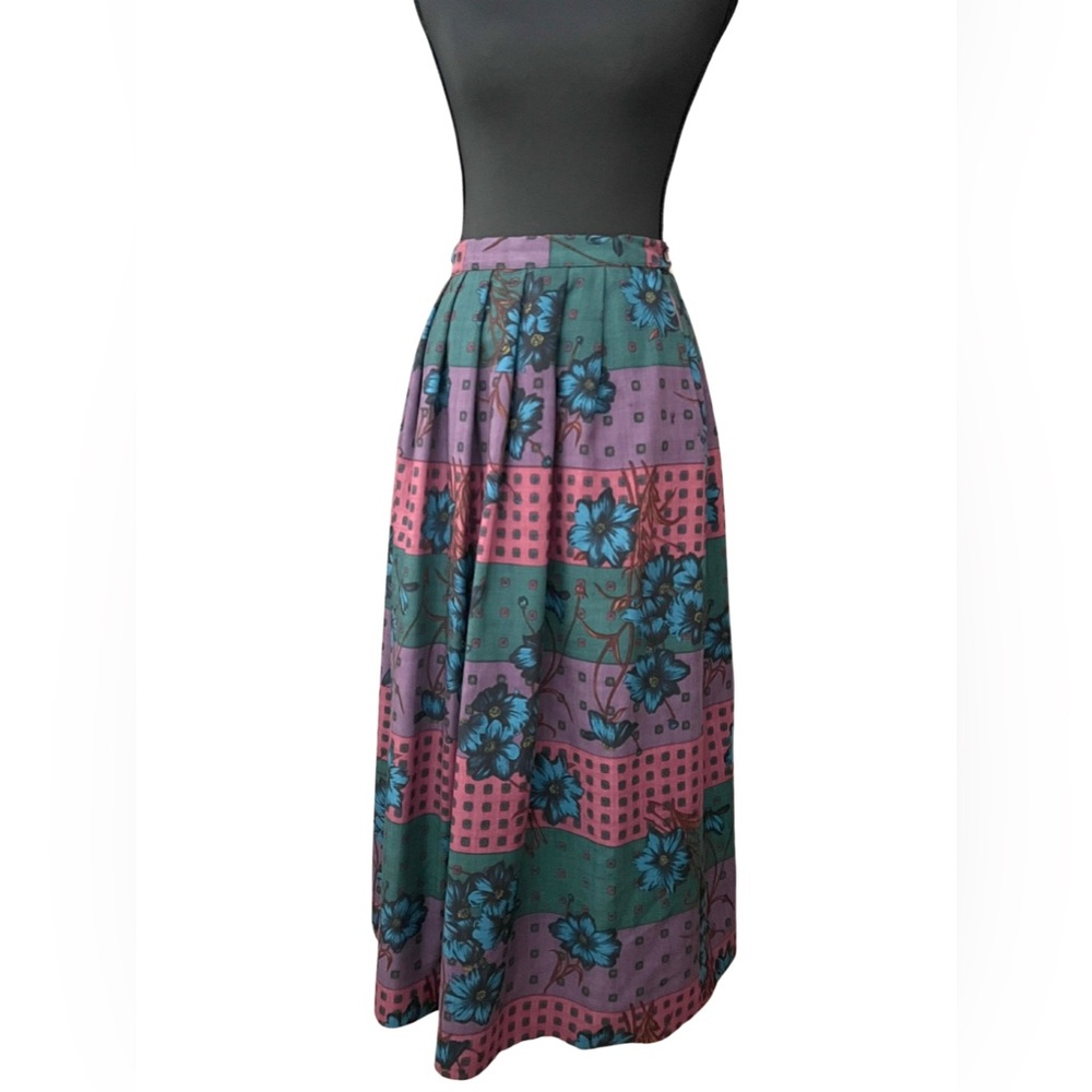 Vintage 100% Wool Floral Patterned Maxi Skirt Women’s 6 - Purple and Green